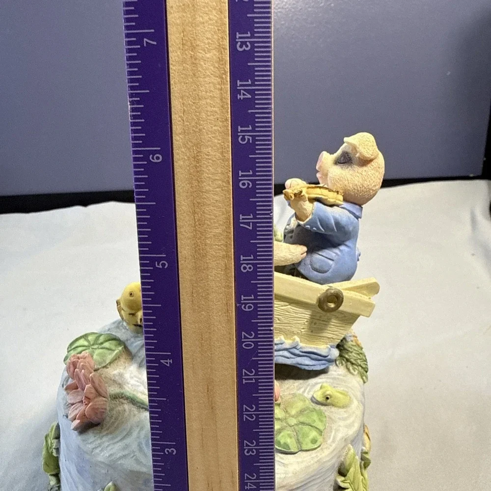 Vintage GLAMA Music Box Romantic Pigs in Rowboat Plays It's A Small World
